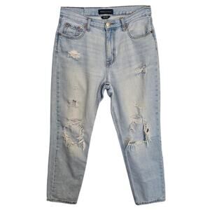 Aeropostale Jeans Womens Size 6 Blue Mom Jean Trashed Mid Rise Light Wash Grunge